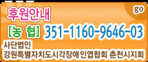 후원안내 [농협] 351-1160-9646-03 예금주:한국시각장애인연합회춘천시지회